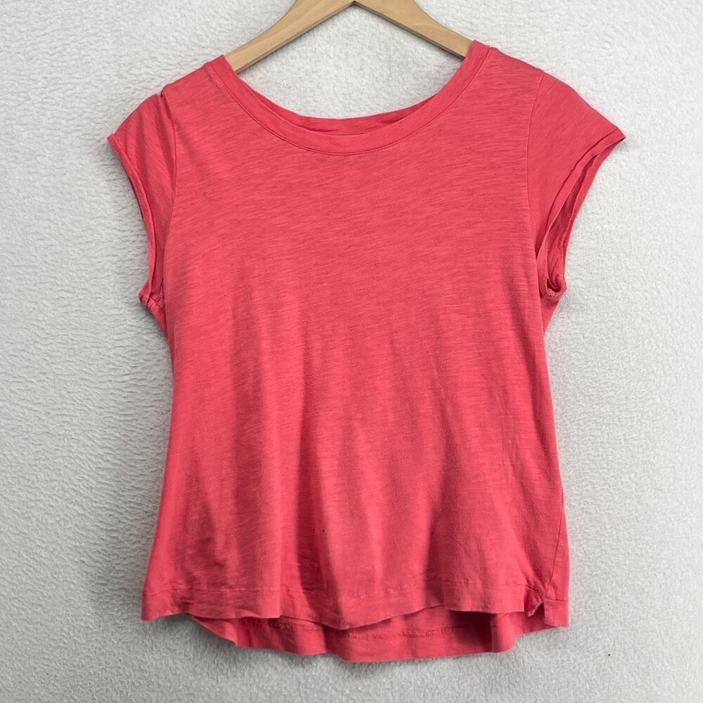 EILEEN FISHER Top S Slub Organic Cotton Jersey Scoop Neck Cap Sleeve Pink